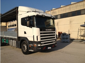 Тентованный грузовик Scania 340 114L - 3 assi con pedana idraulica (peso 3000 kg) + telecomando: фото 1