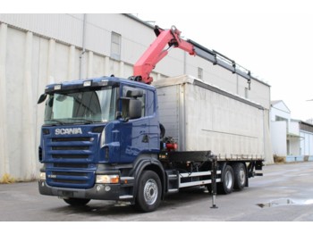 Тентованный грузовик SCANIA R380 6x2 Euro5 Kran HMF 1820 Fernbed.