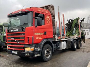 Лесной прицеп, Грузовик Scania R 144  Holztransporter mit kran loglift 165 zt: фото 1