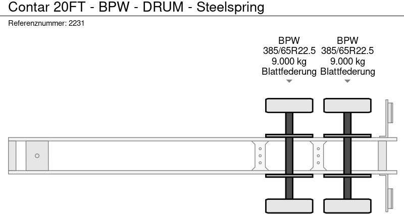 Полуприцеп-контейнеровоз/ Сменный кузов Contar 20FT - BPW - DRUM - Steelspring: фото 12
