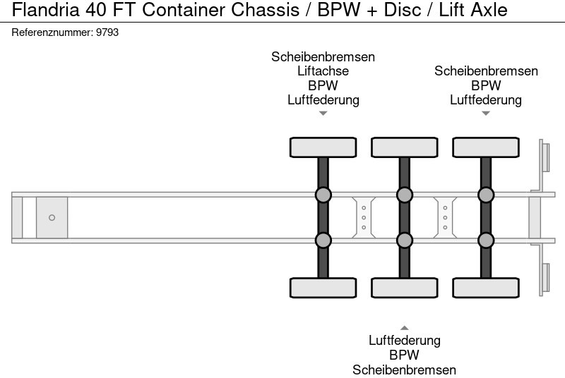 Полуприцеп-контейнеровоз/ Сменный кузов Flandria 40 FT Container Chassis / BPW + Disc / Lift Axle: фото 8