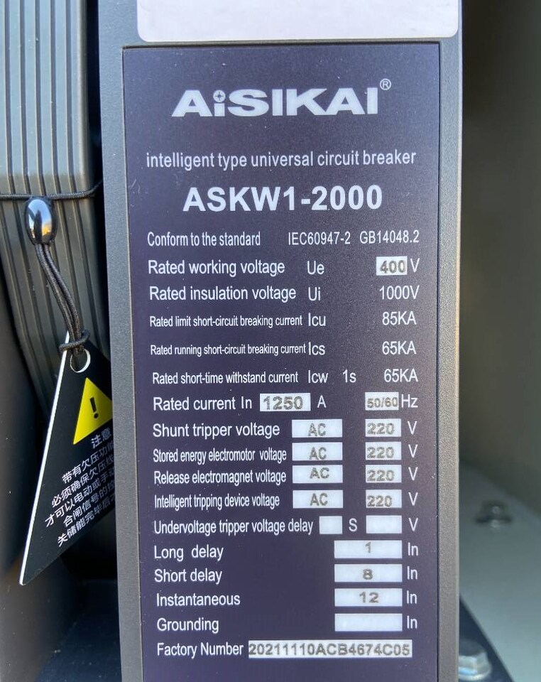 Строительное оборудование Aisikai ASKW1-2000 - Circuit Breaker 1250A - DPX-3: фото 8