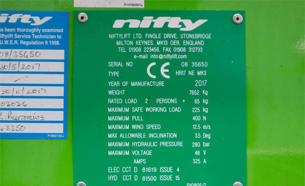 Коленчатый подъемник Niftylift HR17NE Electric, 4x2 Drive, 17m Working Height, 9.: фото 6