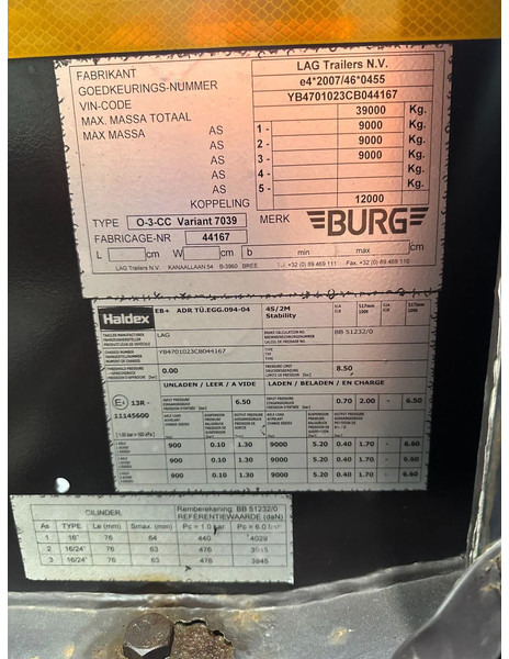 Burg 20FT ADR (EX/II, EX/III, FL, AT), empty weight: 3.690kg, SAF INTRADISC, 2x liftaxle, ALCOA, NL-Chassis, APK/ADR: 07-2025 в лизинг Burg 20FT ADR (EX/II, EX/III, FL, AT), empty weight: 3.690kg, SAF INTRADISC, 2x liftaxle, ALCOA, NL-Chassis, APK/ADR: 07-2025: фото 20