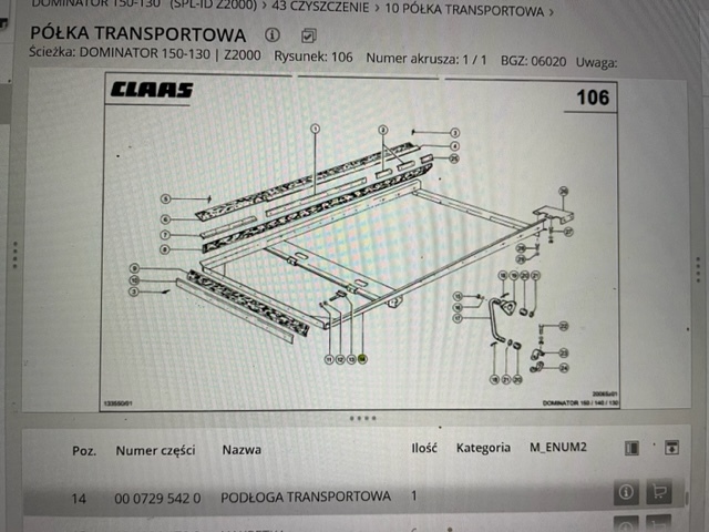 Claas Dominator 130-150 rama podsiewacza , podłoga trans. claas Avero , Dominator 48 , 58 , 68 , 78 - Рама/ Шасси для Зерноуборочных комбайнов: фото 1