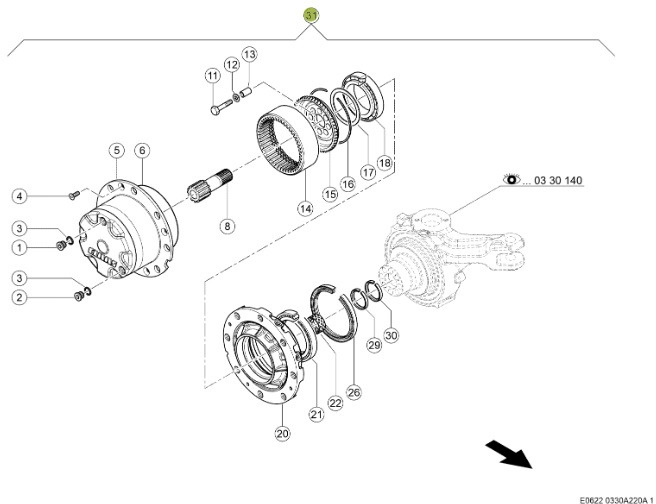 Claas Jaguar 970 - tylna oś napędowa - zwolnica kompletna - Бортовой редуктор для Сельскохозяйственной техники: фото 1