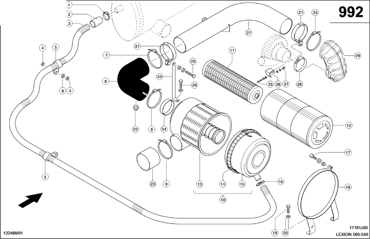 Claas Lexion 560 RURA ZASYSANIA POWIETRZA  0007981701 (Silnik; układ filtrowania powietrza) - Впускная труба для Сельскохозяйственной техники: фото 1