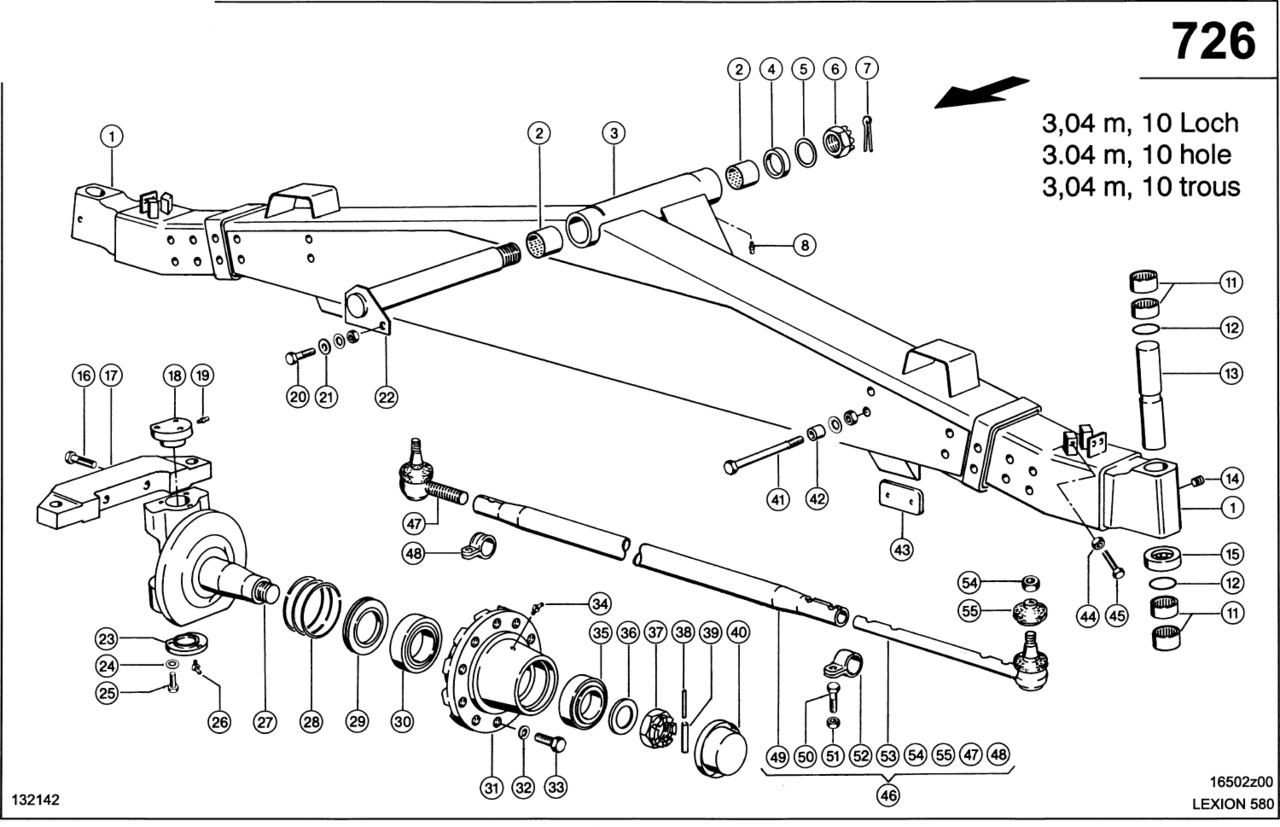 Claas Lexion 580 DRĄŻEK ŚLADÓW UKŁ. KIEROWN. PR  0006697751 (Oś kierowana; 3,04 m, 10 otworów) - Рулевое управление для Зерноуборочных комбайнов: фото 1