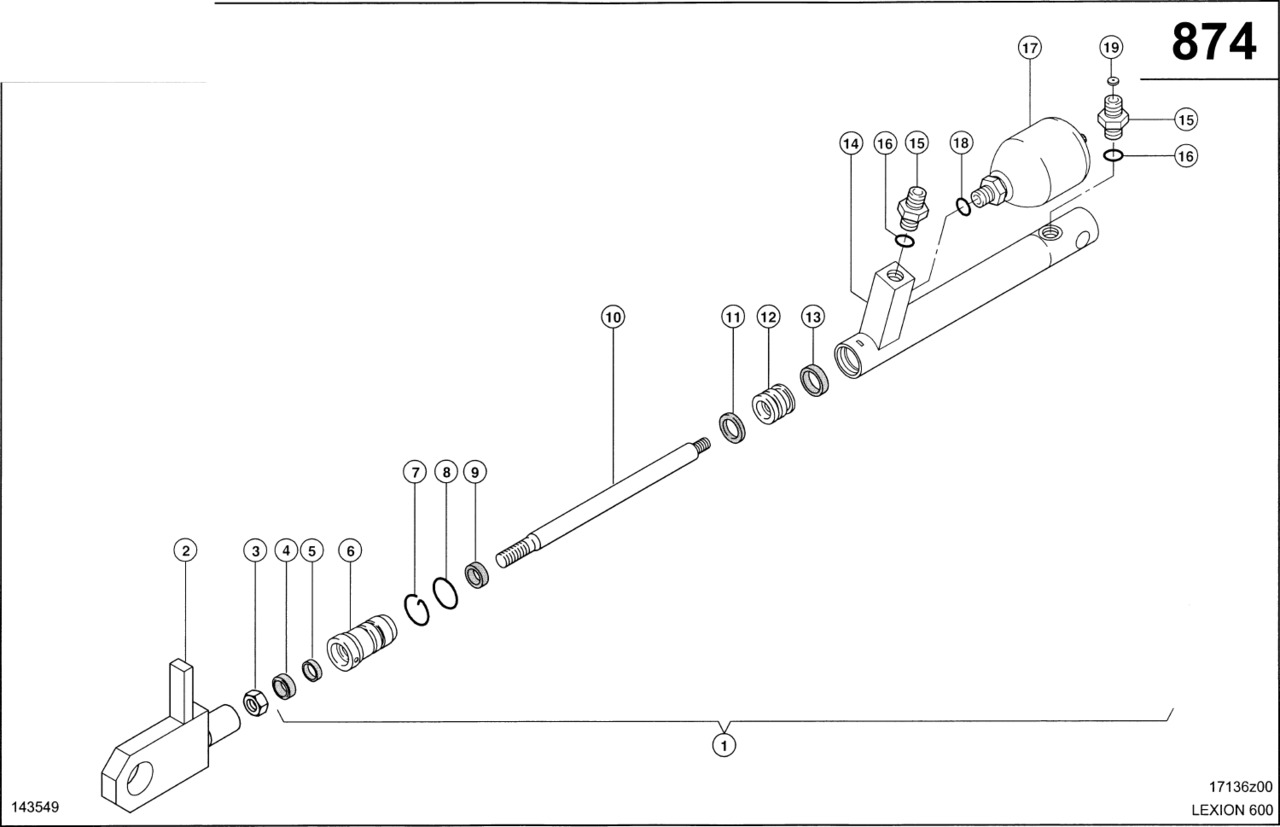 Claas Lexion 600 PIERŚCIEŃ  0000456460 (Siłownik hydrauliczny, pokrywa pokosu) - Гидравлический цилиндр для Сельскохозяйственной техники: фото 1
