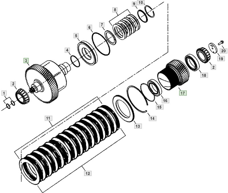 John Deere 9620 DF500 - skrzynia biegów - wał wałek zębaty YZ501731 - Коробка передач для Сельскохозяйственной техники: фото 1