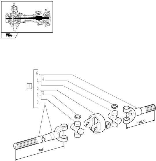 New Holland T6090 T6070 Półoś przegubowa 14t, 12t, 708mm l 5197776 - Приводный вал для Сельскохозяйственной техники: фото 1