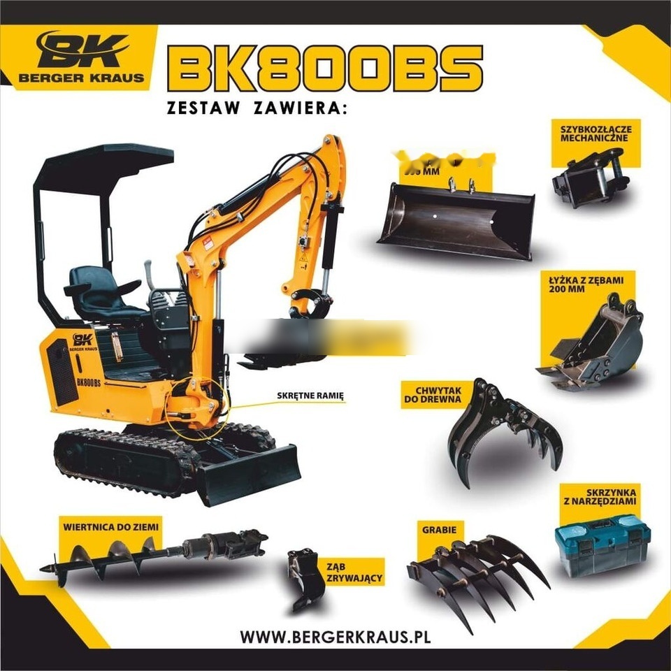 Berger Kraus Mini Excavator BK800BS torsion arm with FULL equipment - Мини-экскаватор: фото 1