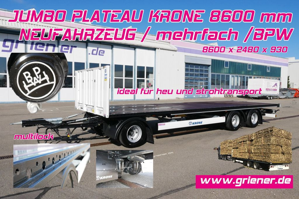 Krone ADP 27/ JUMBO PLATEAU ANHÄNGER KRONE 3-achs 8600 - Прицеп бортовой/ Платформа: фото 1 Krone ADP 27/ JUMBO PLATEAU ANHÄNGER KRONE 3-achs 8600 - Прицеп бортовой/ Платформа: фото 1