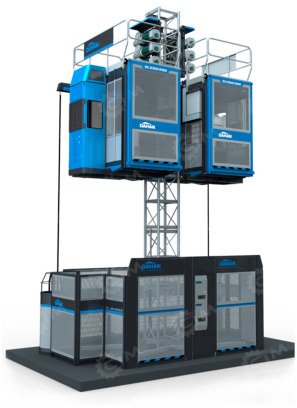 Подъёмник мачтовый грузо-пассажирский Dahan SC200/200, 2 кабины, высота 60м гп 2т , для перево - Вертикальный мачтовый подъемник: фото 1 Подъёмник мачтовый грузо-пассажирский Dahan SC200/200, 2 кабины, высота 60м гп 2т , для перево - Вертикальный мачтовый подъемник: фото 1