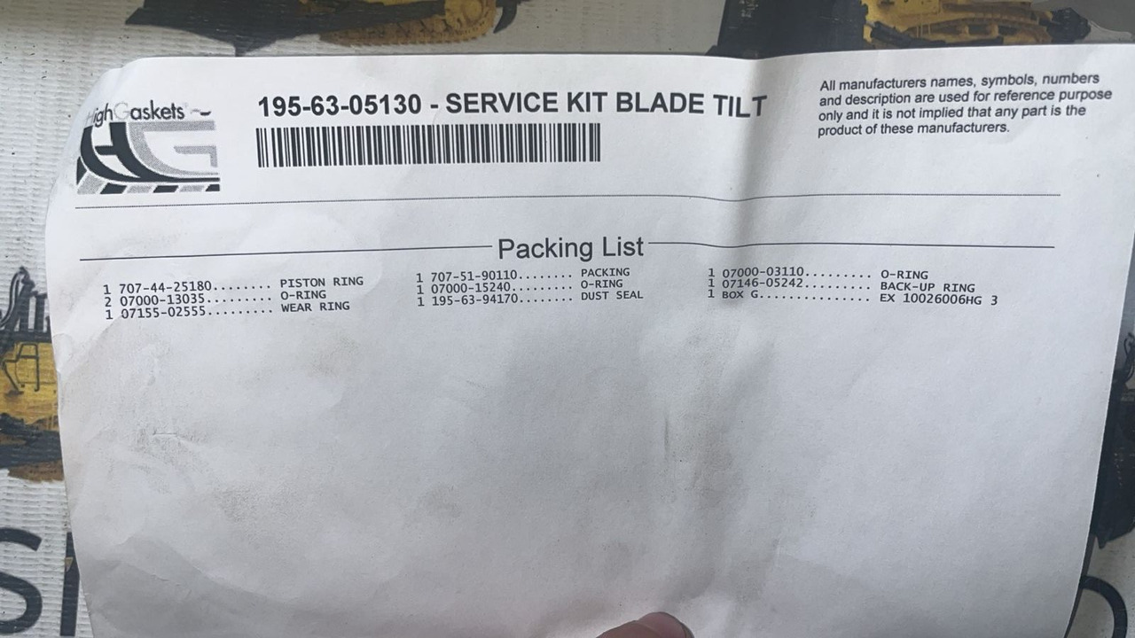 High Gaskets 195-63-05130 Ремкомплект г/ц наклона отвала - Гидравлический цилиндр для Строительной техники: фото 3 High Gaskets 195-63-05130 Ремкомплект г/ц наклона отвала - Гидравлический цилиндр для Строительной техники: фото 3