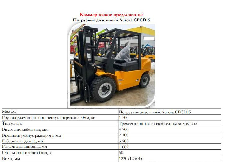 Вилочный погрузчик Aurora Forklift CPCD15-XCK: фото 8