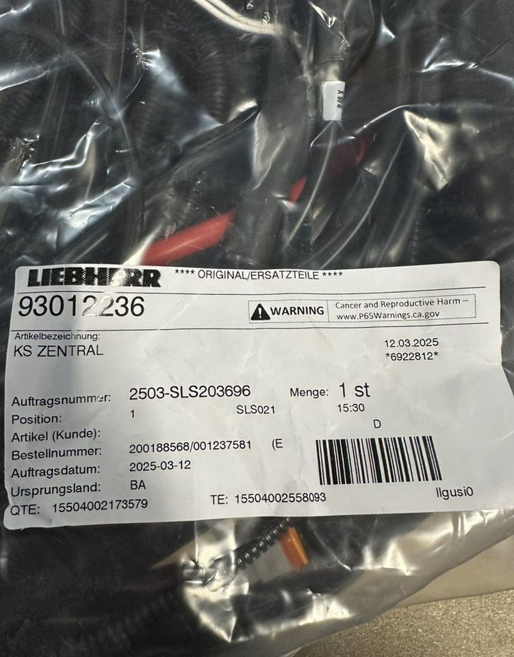 93012236 Жгут проводов Liebherr - Кабели/ Провода: фото 1 93012236 Жгут проводов Liebherr - Кабели/ Провода: фото 1