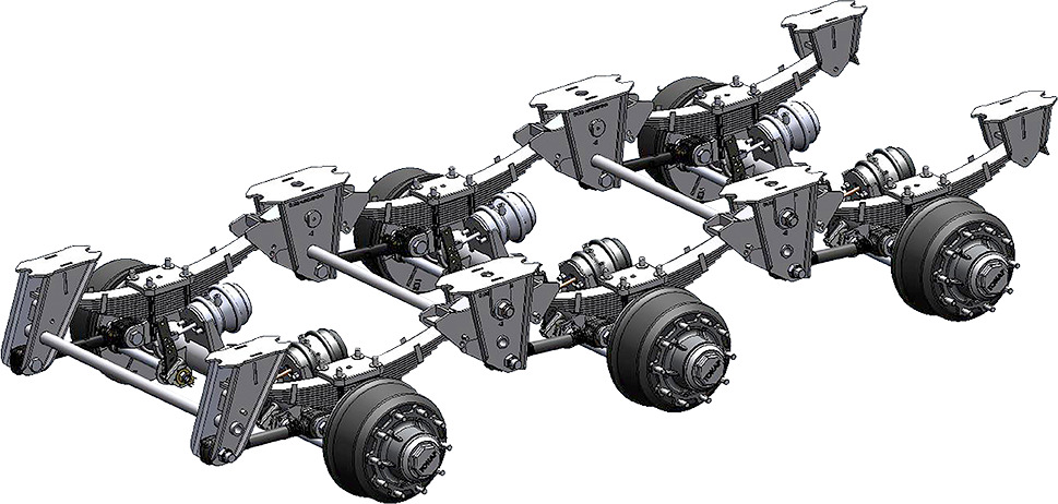 3-х осная подвеска 9042 рессорного типа, 27 тонн, односкатная ошиновка - Ось и запчасти для Прицепов: фото 1 3-х осная подвеска 9042 рессорного типа, 27 тонн, односкатная ошиновка - Ось и запчасти для Прицепов: фото 1