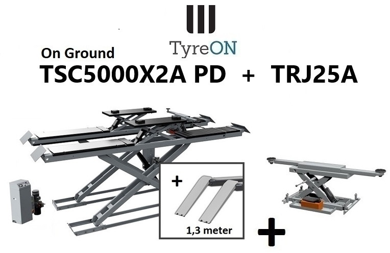 TSC5000X2A PD on floor alignment scissor lift 5T with playing detector + 2,5T rolling jack - Оборудование для гаражей/ Мастерских: фото 1 TSC5000X2A PD on floor alignment scissor lift 5T with playing detector + 2,5T rolling jack - Оборудование для гаражей/ Мастерских: фото 1