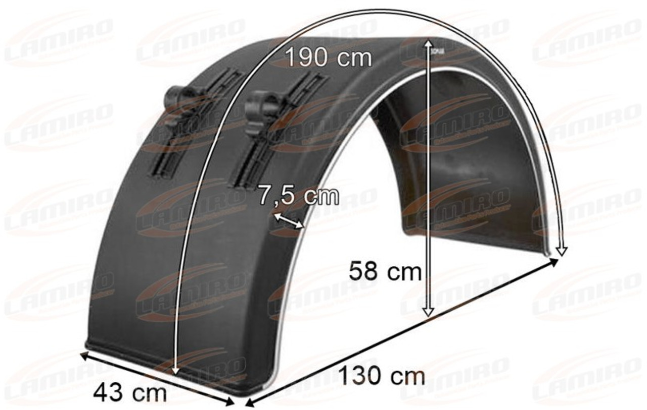 REAR PLASTIC TRAILER FENDER, MUDGUARD WITH WHITE STRIPE / COMPLETE WITH MOUNTING - Крыло для Прицепов: фото 1