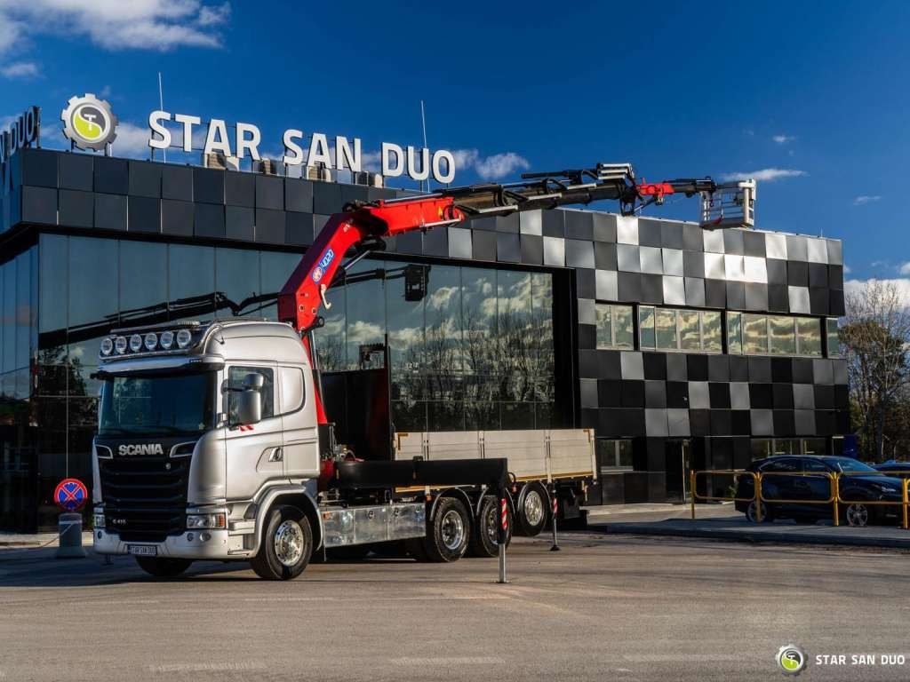 Scania G410 8x4 HMF 4020 Crane Fly Jib Basket Euro 6 - Автоманипулятор, Грузовик бортовой/ Платформа: фото 1 Scania G410 8x4 HMF 4020 Crane Fly Jib Basket Euro 6 - Автоманипулятор, Грузовик бортовой/ Платформа: фото 1